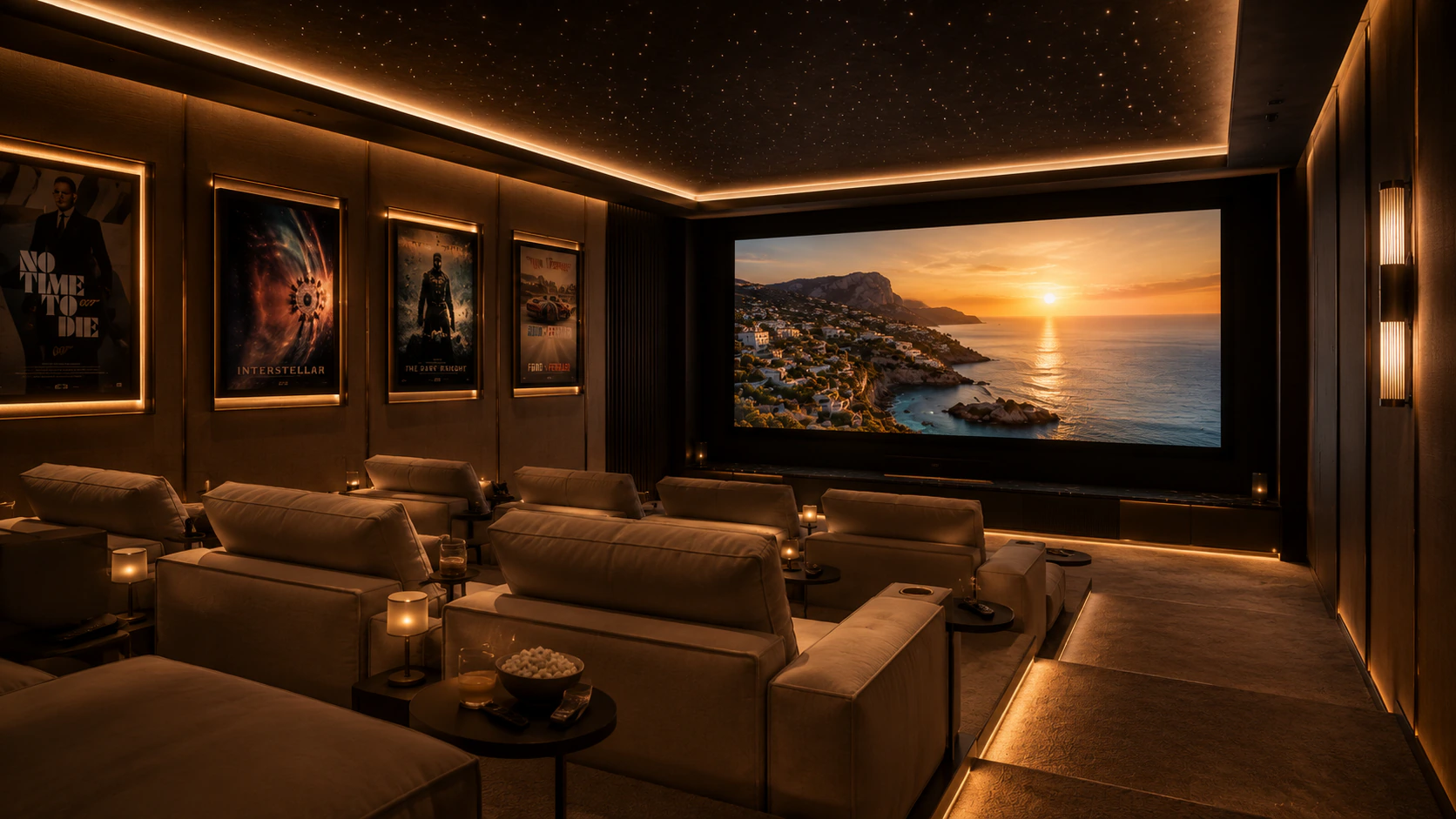 Private home cinema with starlit ceiling